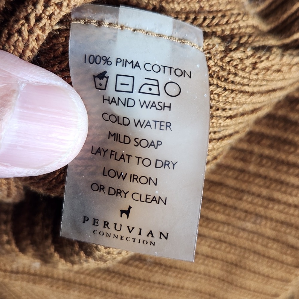 Peruvian Connection Sweater XS Amber Sienna Cable Knit Pima Cotton Pullover - Picture 9 of 13